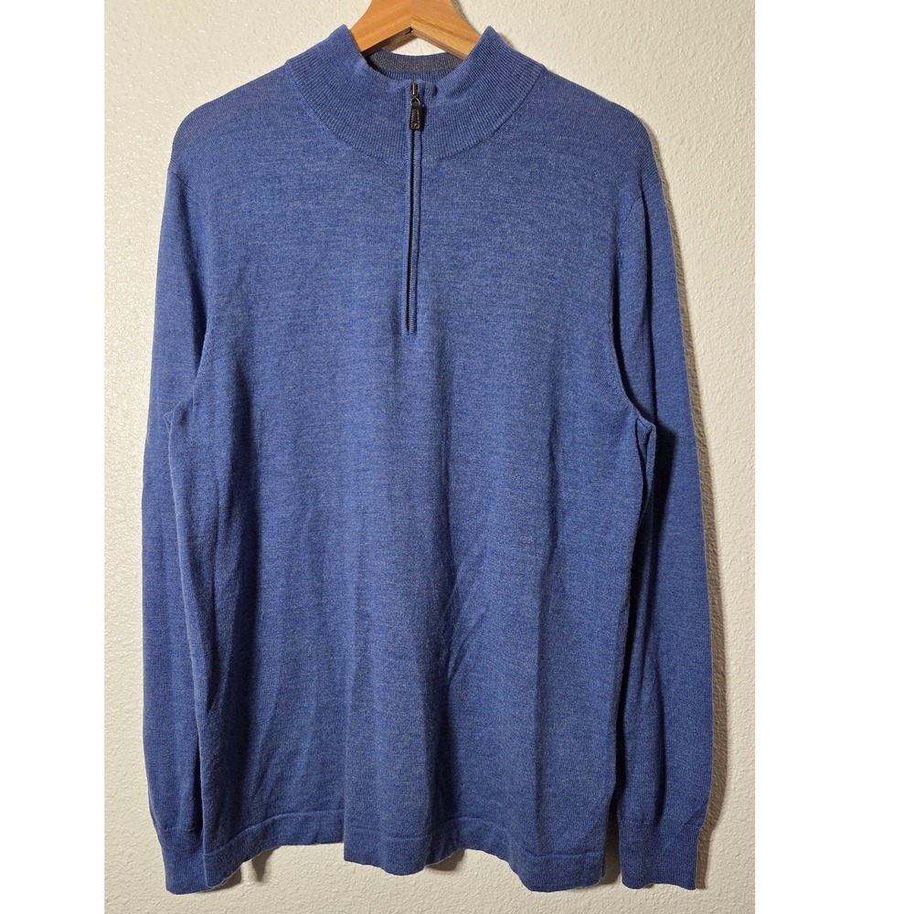 Joseph Abboud Extra Fine Merino Wool Quarter Zip Sweater Blue Luxury Knit Large